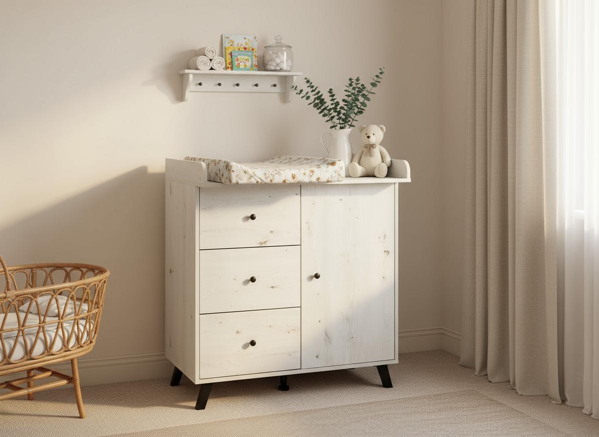 WICKELKOMMODE Lavea Landhausstil White Oak - Schwarz/Weiß, Holzwerkstoff/Kunststoff (88/100/75cm) - arthur berndt