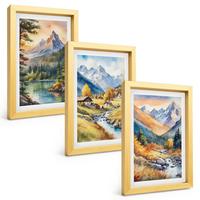 BILDER SET 3er Set - 20x30 cm Goldrahmen - Berglandschaft mit einem Fluss - Goldfarben, Kunststoff (20/30cm) - TULUP