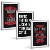 BILDER SET 3er Set - 40x60 cm Silberner Rahmen - Motivation, Training, Selbstentwicklung - Silberfarben, Kunststoff (40/60cm) - TULUP