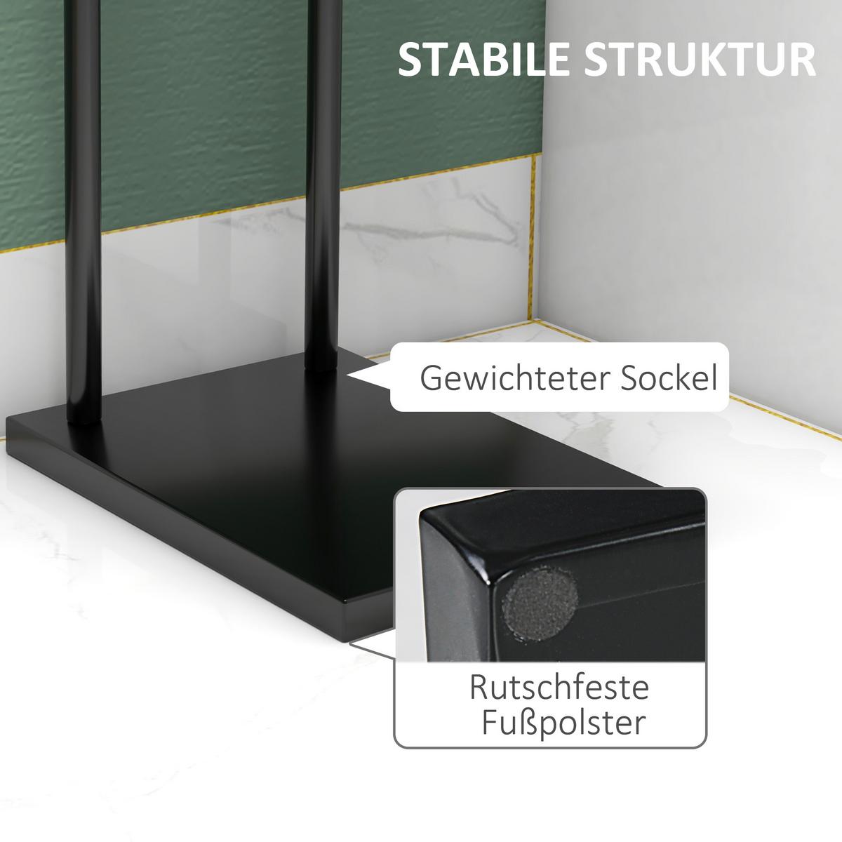 HOMCOM Freistehender Stahl-Handtuchhalter – 2-Stangen-Organizer, platzsparend, 35,5B x 20T x 78H cm – Schwarz - Schwarz, Metall (20/78/35.5cm) - HOMCOM