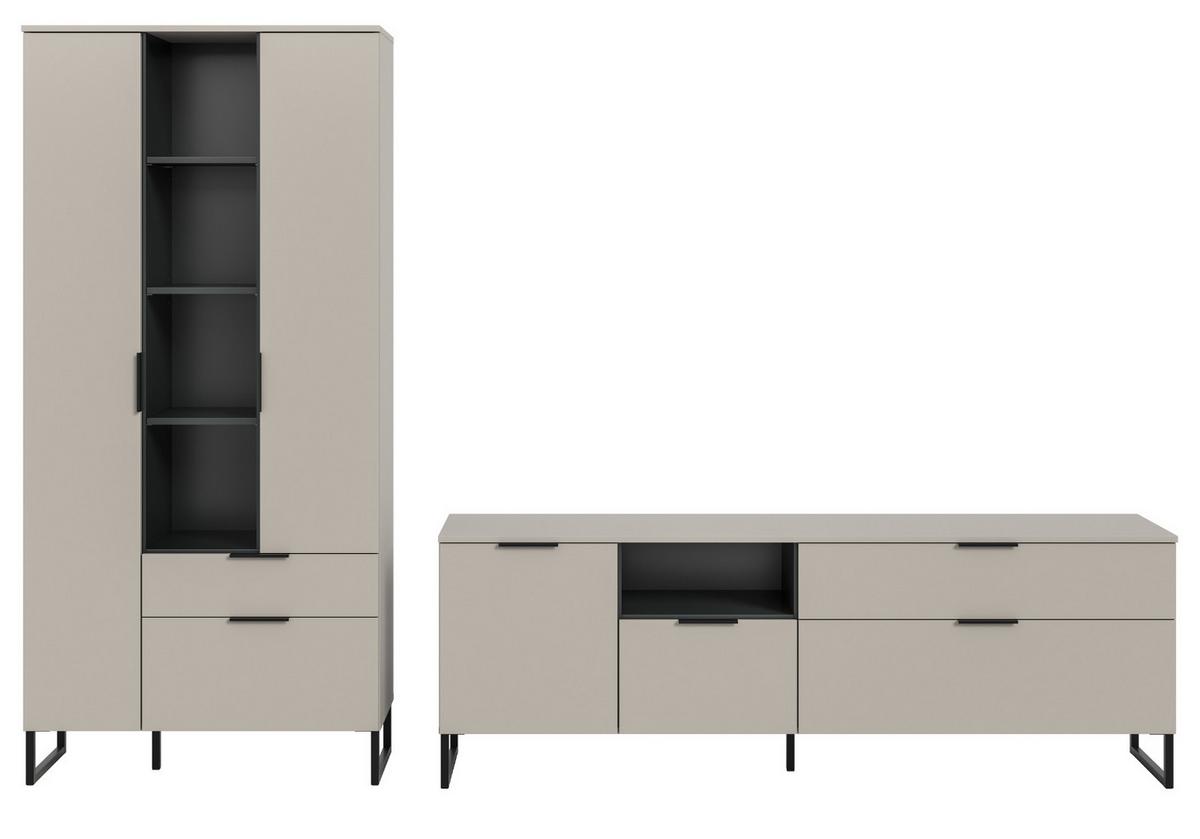 WOHNWAND kaschmir, schwarz 290 cm, Wohnkombination mit Soft-Close - Kaschmir/Schwarz, Holzwerkstoff/Kunststoff (290/192/41cm) - Inn.Furn