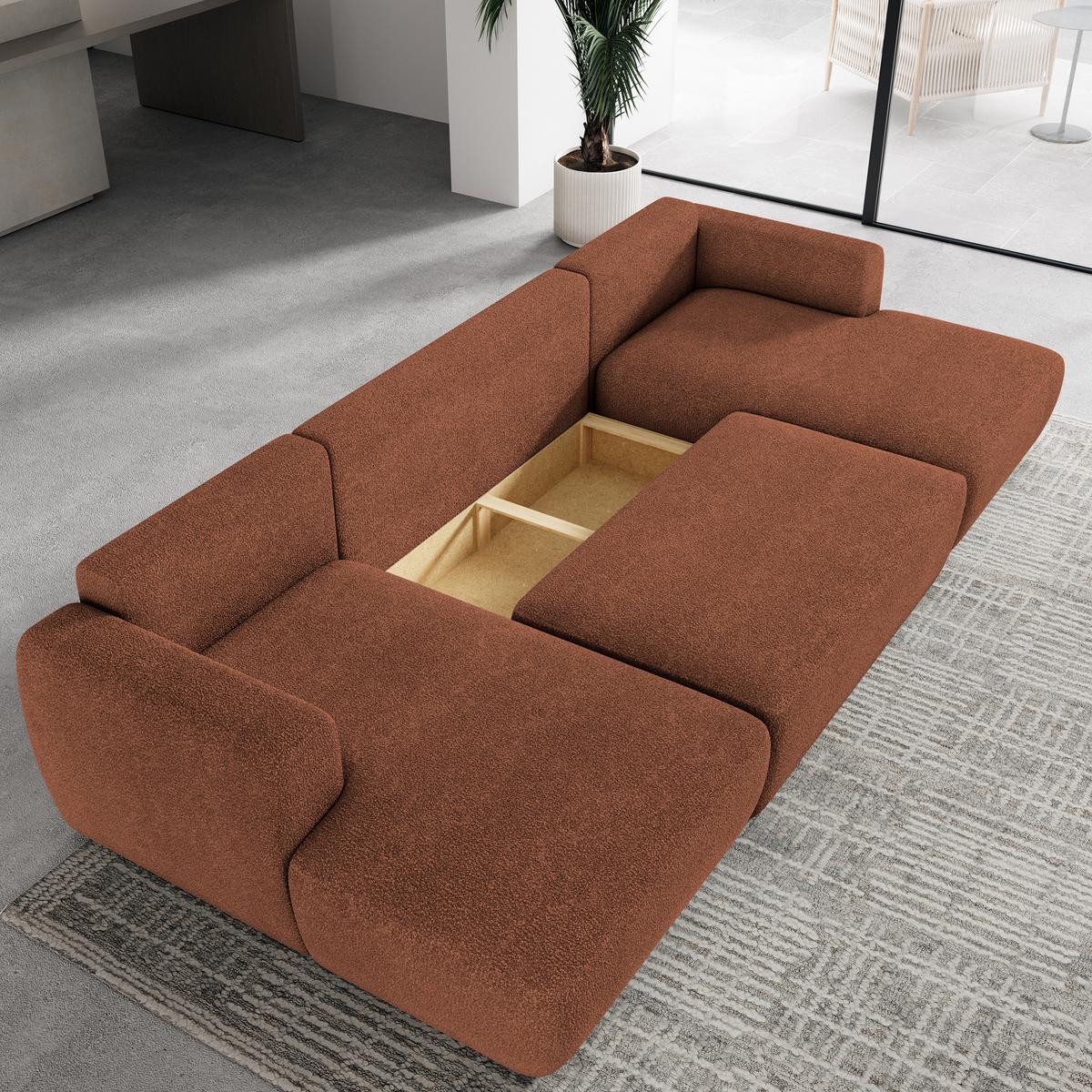 WOHNLANDSCHAFT SENTUM N Orange Boucle-Stoff mit Schlaffunktion - Schwarz/Orange, Holz/Kunststoff (330/90/148cm) - MASSENO