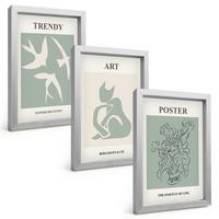 BILDER SET 3er Set - 20x30 cm Silberner Rahmen - Matisses stilvolle Illustrationen - Silberfarben, Kunststoff (20/30cm) - TULUP