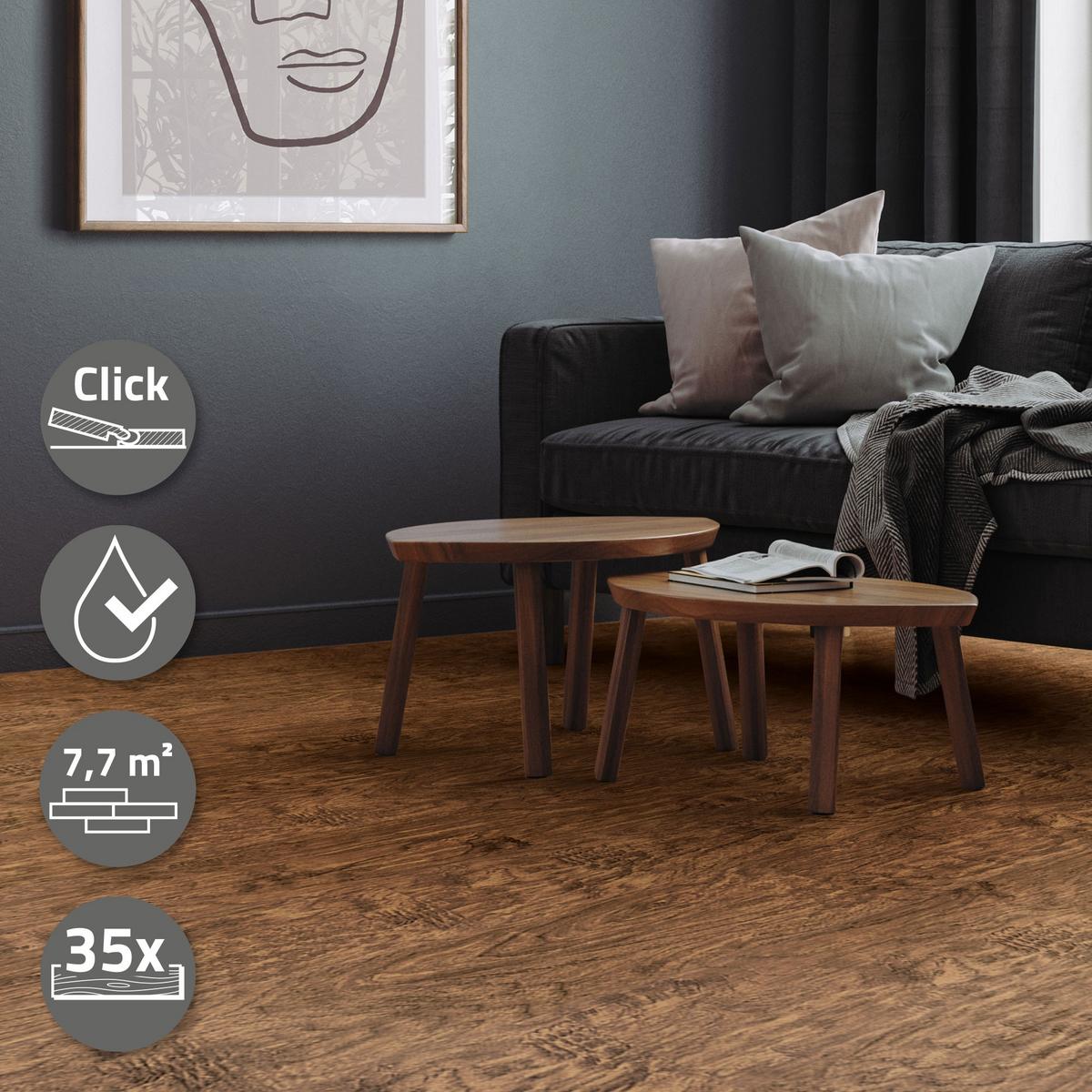 VINYLBODEN Click 7,7m²/35 Dielen Classic Akazie - Naturfarben, Kunststoff (122/18/0.42cm) - ML-DESIGN