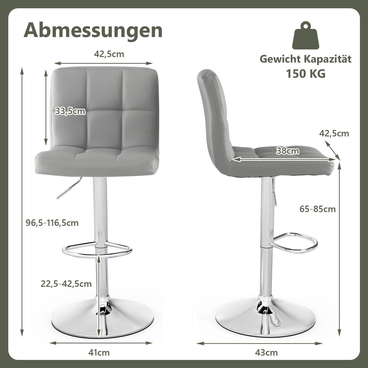 BARHOCKER Grau(2er-Set) - Grau, Metall (43/96.5/42.5cm) - COSTWAY