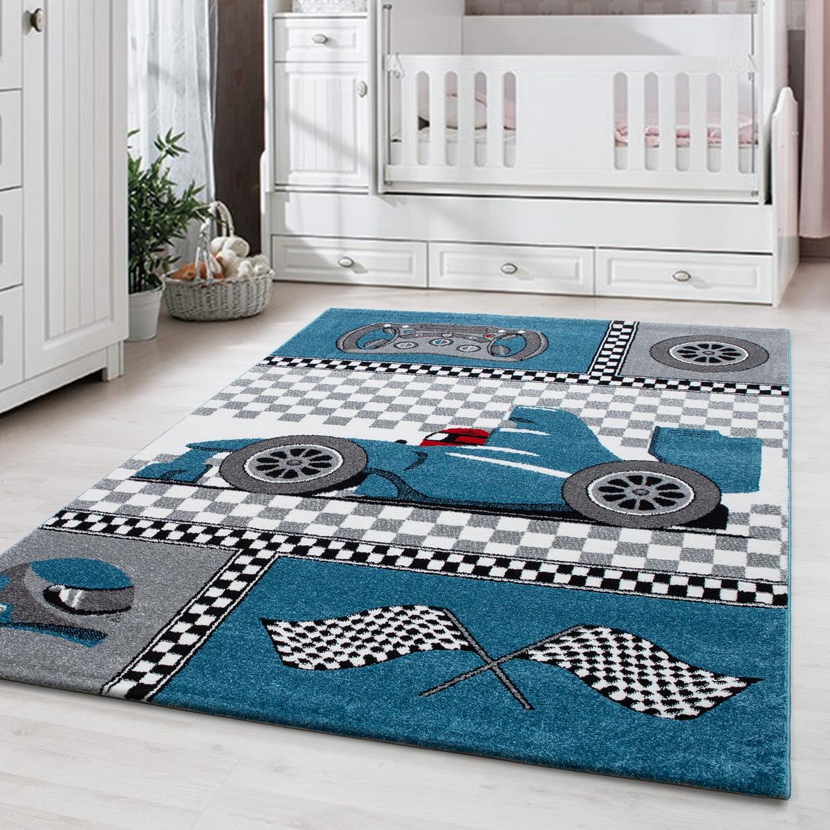 KINDERTEPPICH TASNA, mit Rennwagen-Motiv, Blau, 200 x 290 cm - Blau, Textil (290/200cm) - KADIMA DESIGN