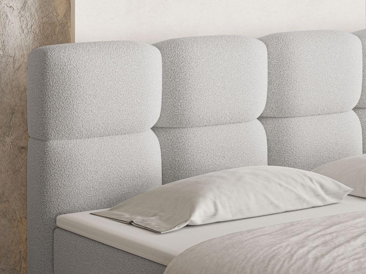 BOXBETT Rivon 180x200 Bouclé-Stoff Hellgrau - Hellgrau, Holz/Textil (180/200cm) - Graingold