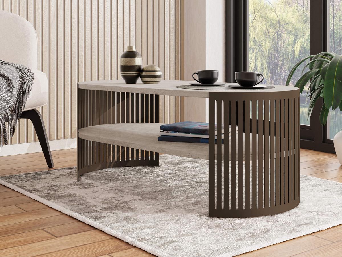 COUCHTISCH Fikoli Oval Braun I - Taupe/Braun, Holzwerkstoff/Metall (100/50/40cm) - MIRJAN24