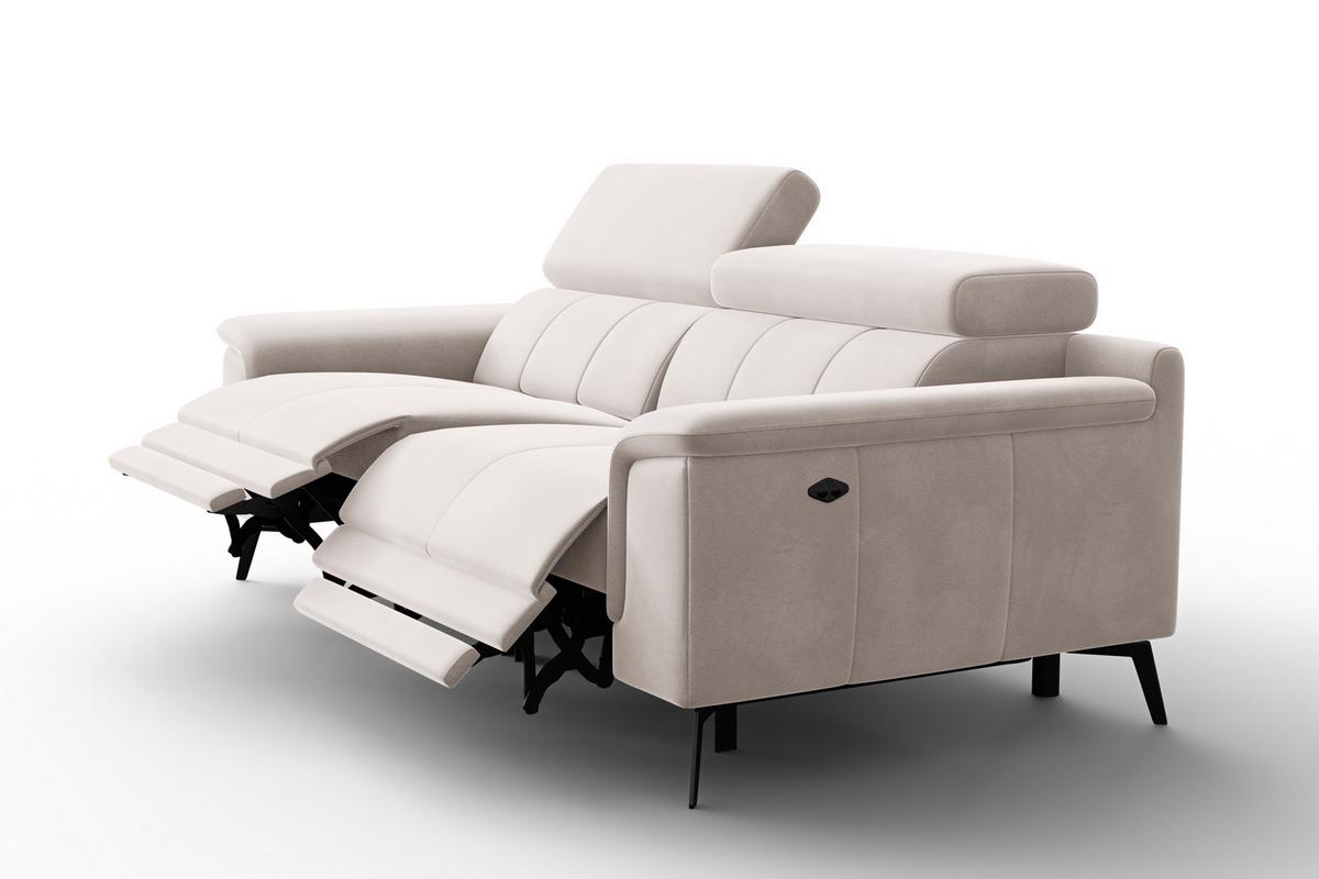 SOFA RELAX FIERO 3-Sitzer, Beiger Veloursstoff - Beige/Schwarz, Holz/Textil (212/82/103cm) - Courtois Laville