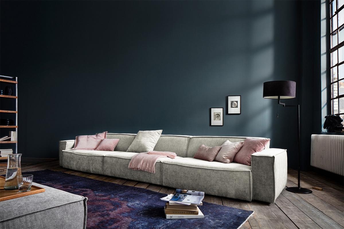 RIESENSOFA SAMU Beige Webstoff - Beige/Schwarz, Textil (418/72/106cm) - KAWOLA