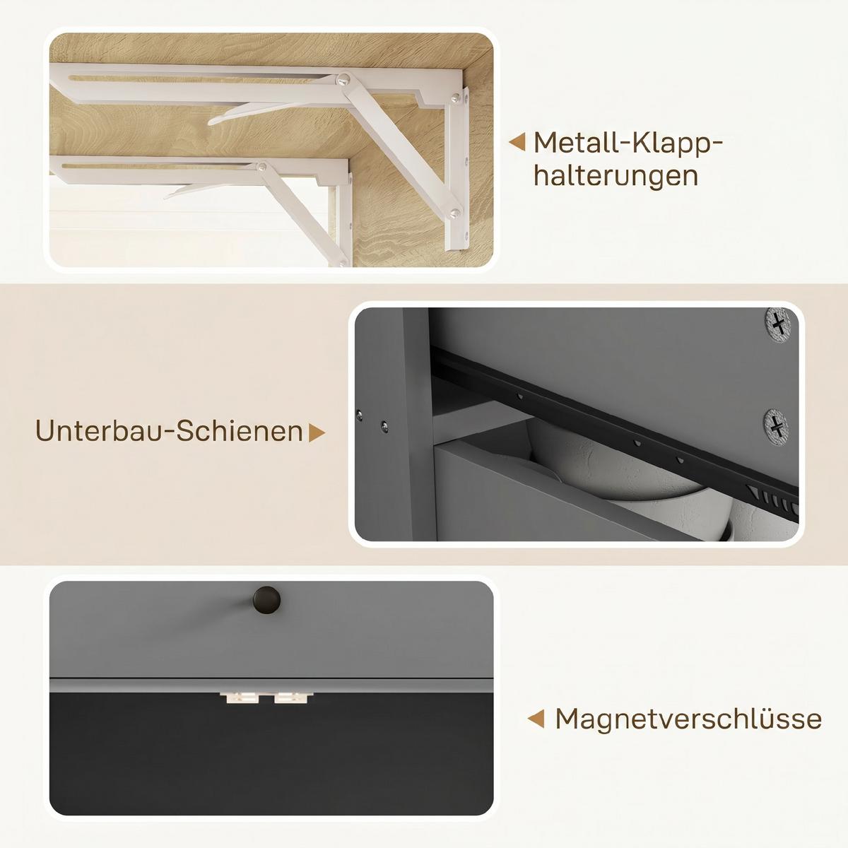 KÜCHENINSEL Spanplatte MDF Grau - Schwarz/Grau, Holzwerkstoff/Metall (42/87/106cm) - HOMCOM