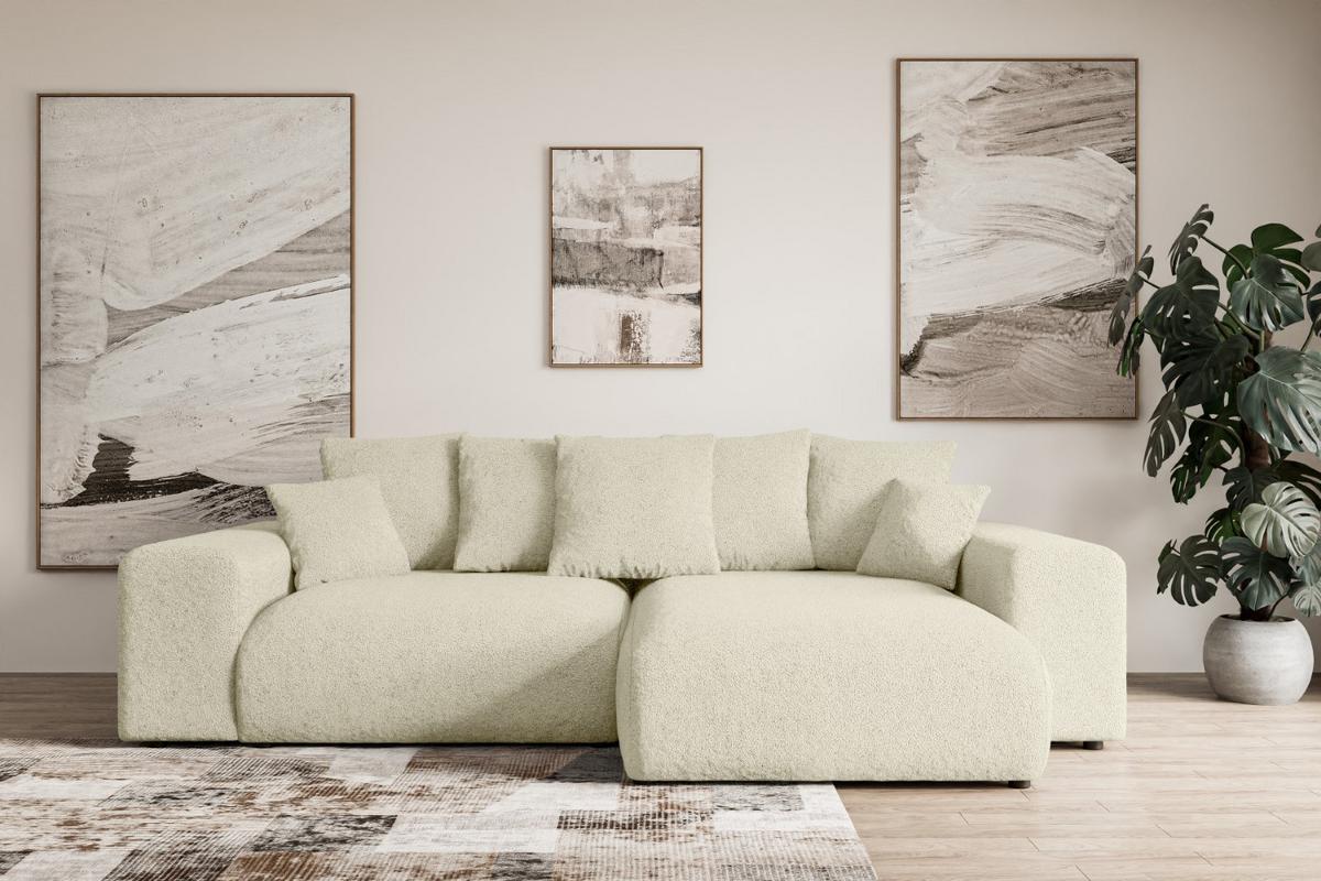 ECKSOFA Ottomane rechts ESKAR-L 266x176x72 Creme Bouclé - Creme/Haselnussfarben, Holzwerkstoff/Kunststoff (176/266cm) - ALTDECOR