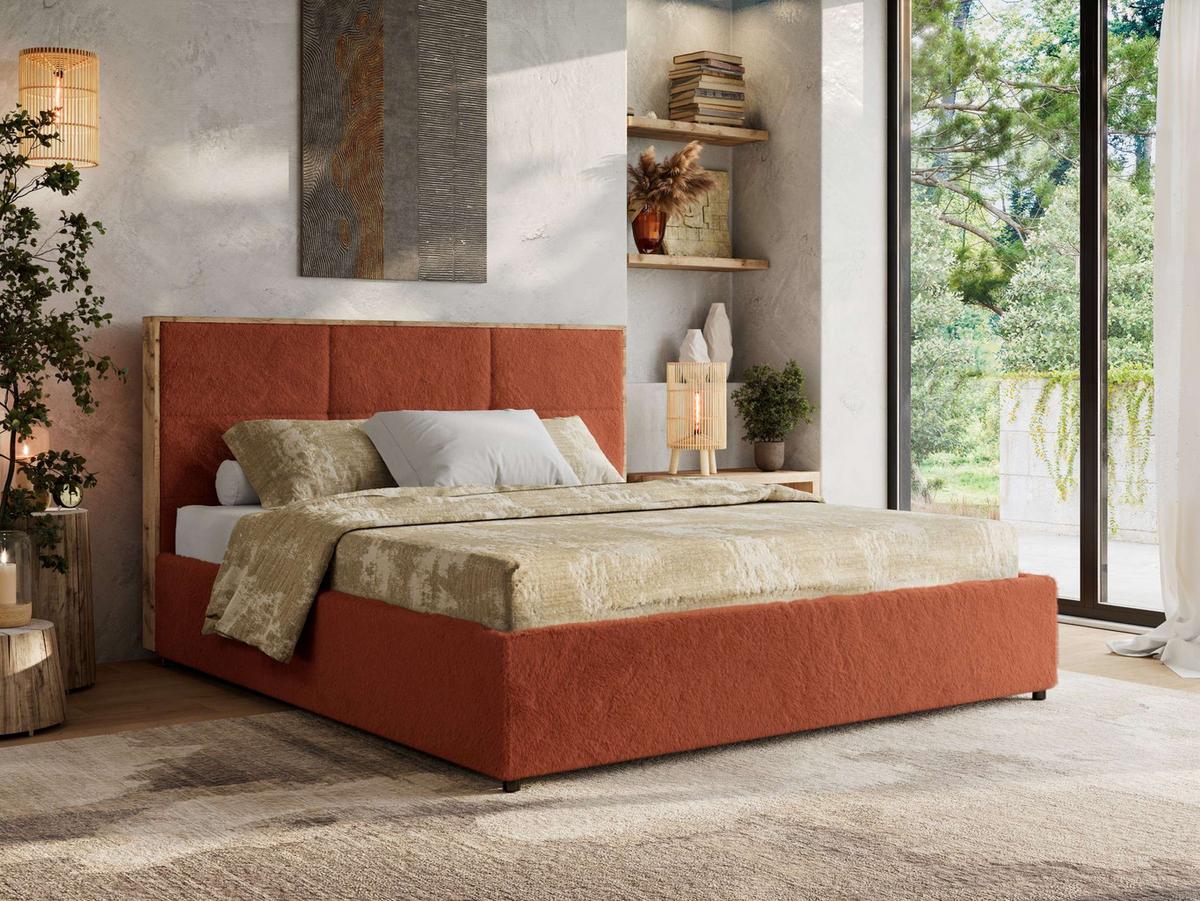 POLSTERBETT LERIO CLASSIC 160/200 - Orange Plüsch - Multipocket-Matratze - Orange, Textil (160/200cm) - MKS