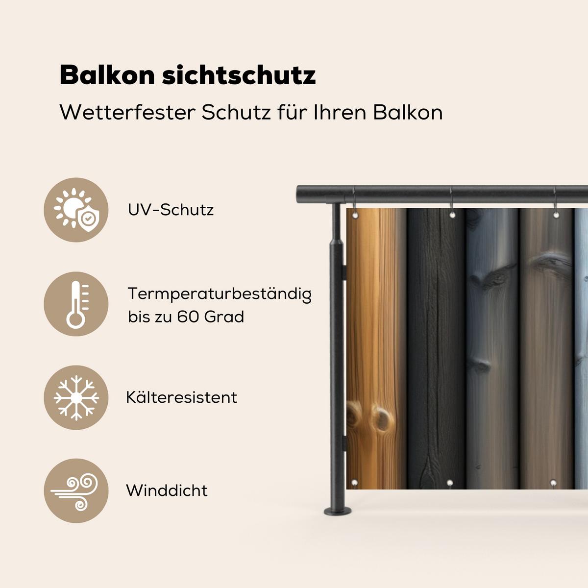 BALKON-SICHTSCHUTZ Holz - Dielen - Gemischt Windschutz 300x85 cm - Teakfarben, Kunststoff (300/85cm) - MuchoWow
