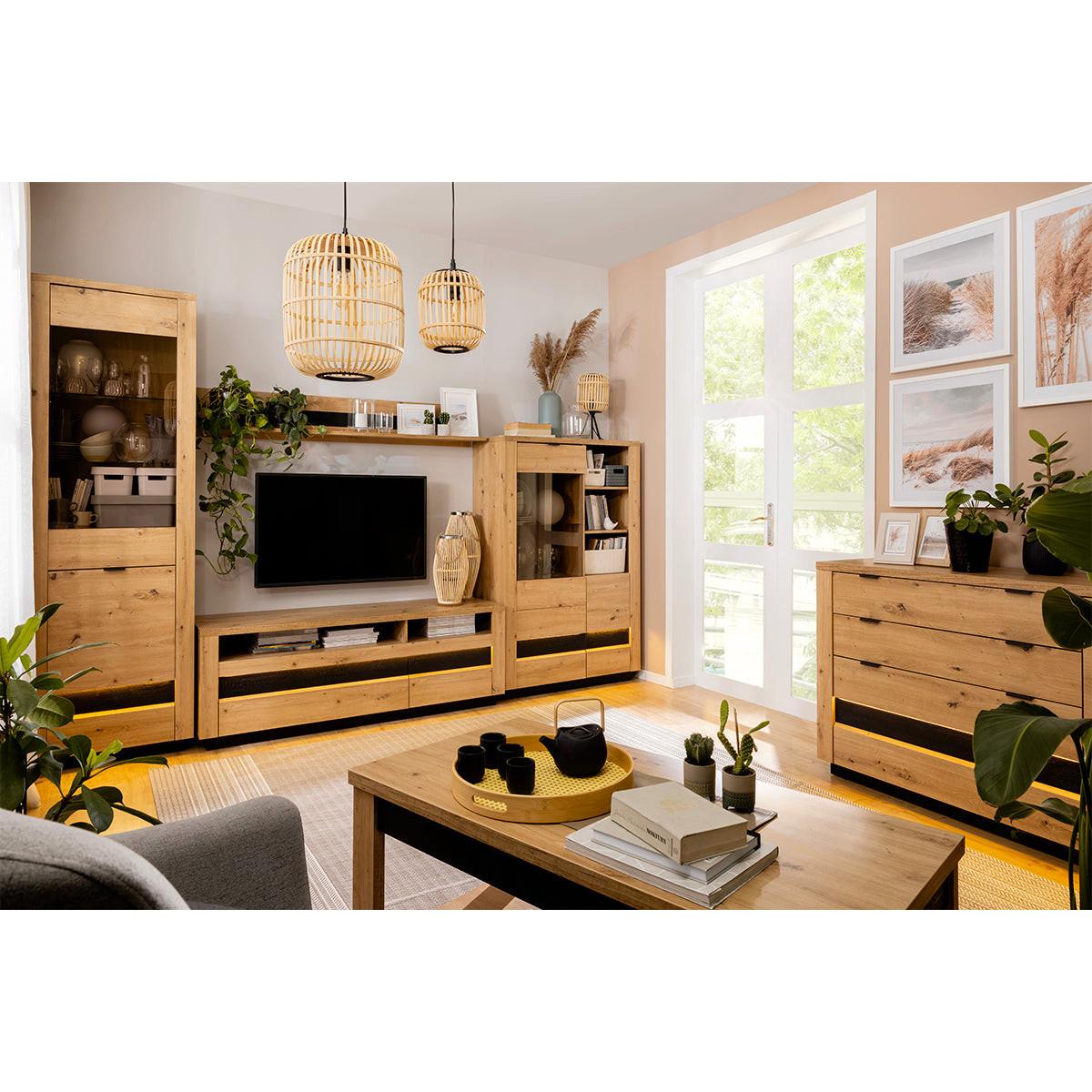 TV-MÖBEL Glenn Holz und Schwarz - Braun, Holzwerkstoff (161/53/48cm) - Petits-meubles