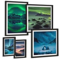 BILDER SET 5er Set - 50x50 cm & 20x30 cm & 40x60 cm Schwarzer Rahmen - Stilvolle Pflanzenmuster und Geometrie - Schwarz, Kunststoff (40/60cm) - TULUP