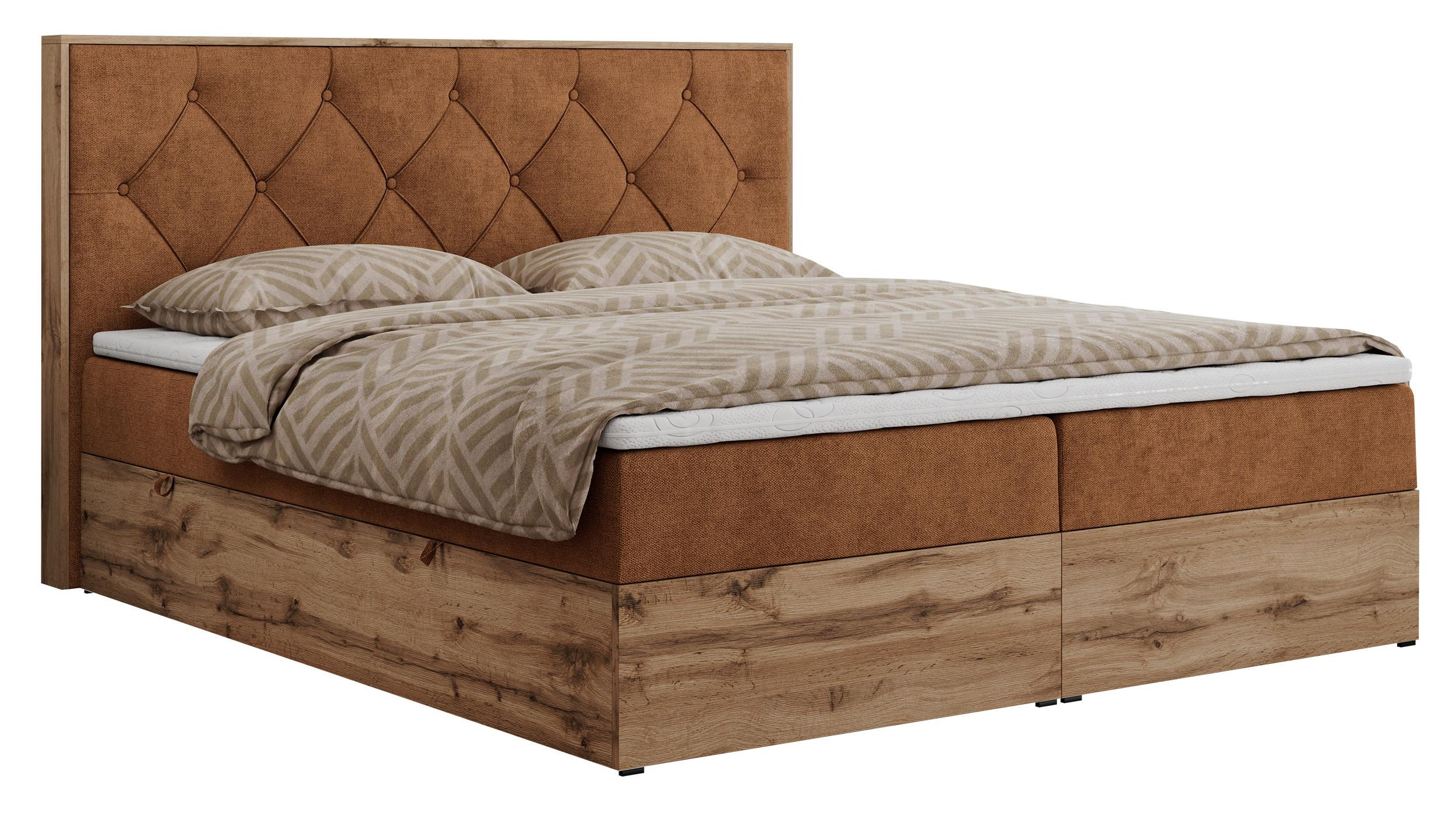 BOXBETT VENETO 200/200 Orange Struktur - H3 - Orange, Holz/Textil (200/200cm) - MKS