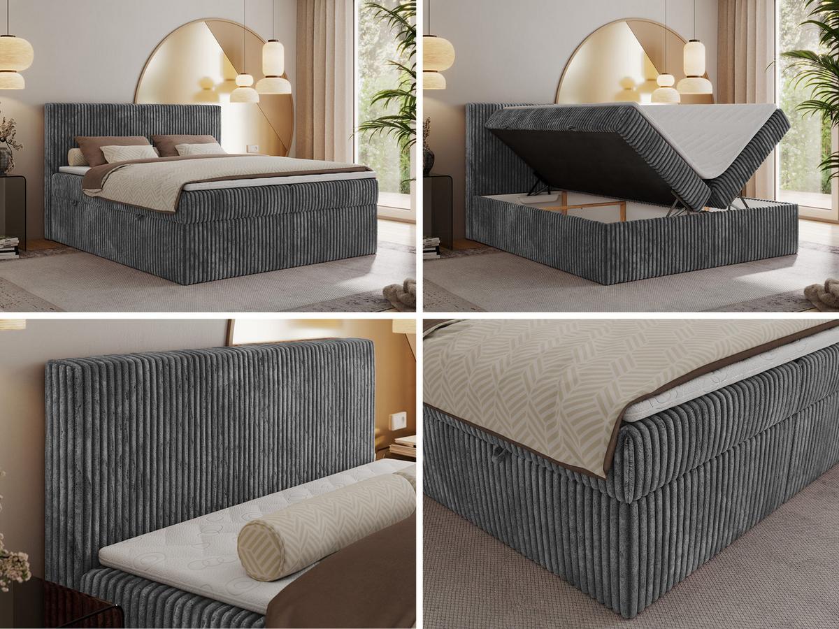 BOXBETT TILIANO 160/200 - Grau Cord - H4 - Grau, Textil (160/200cm) - MKS