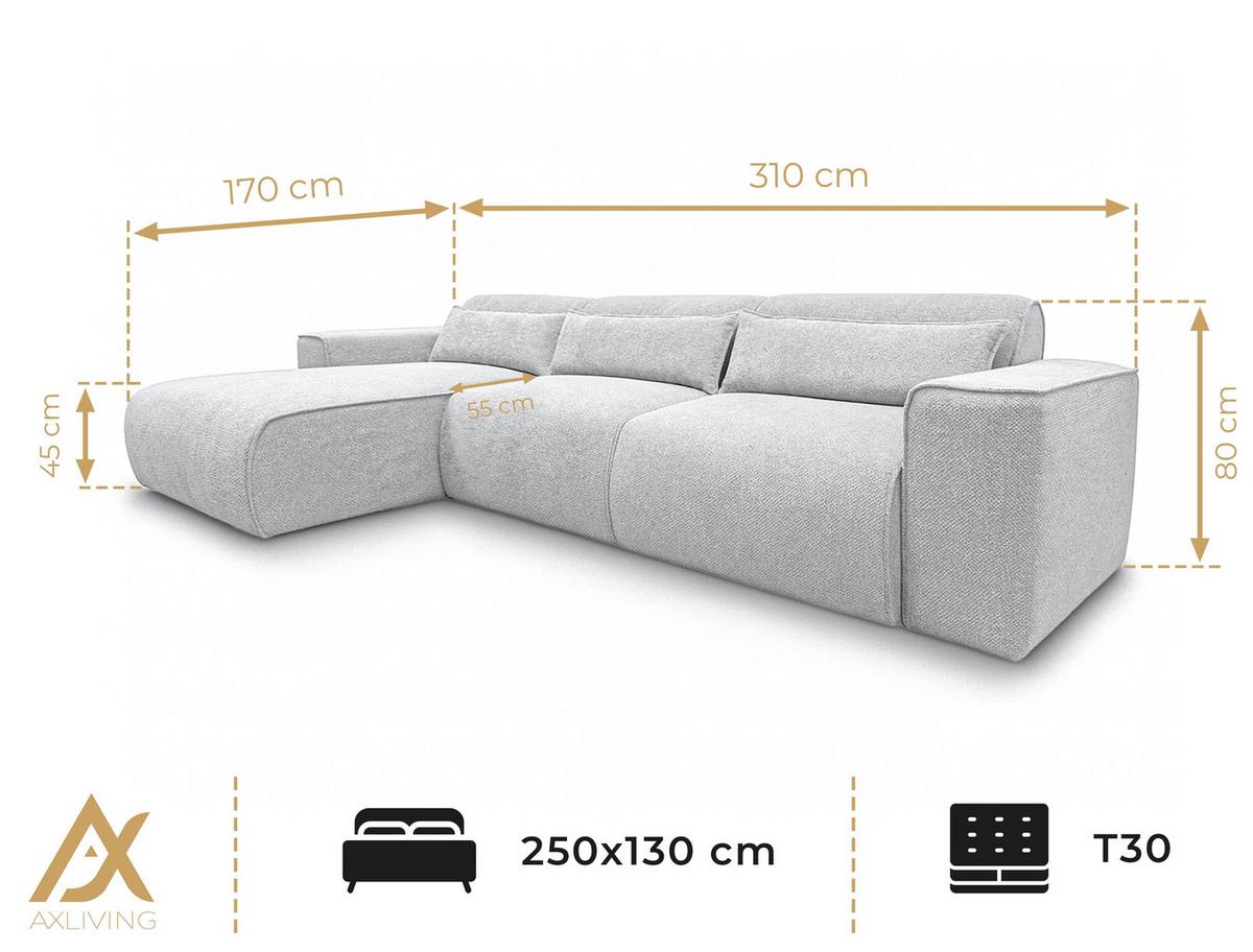 ECKSOFA L Form Ruyam Creme 310/165/78 cm – Schlaffunktion Links - Creme/Schwarz, Kunststoff/Textil (170/310cm) - AX Living