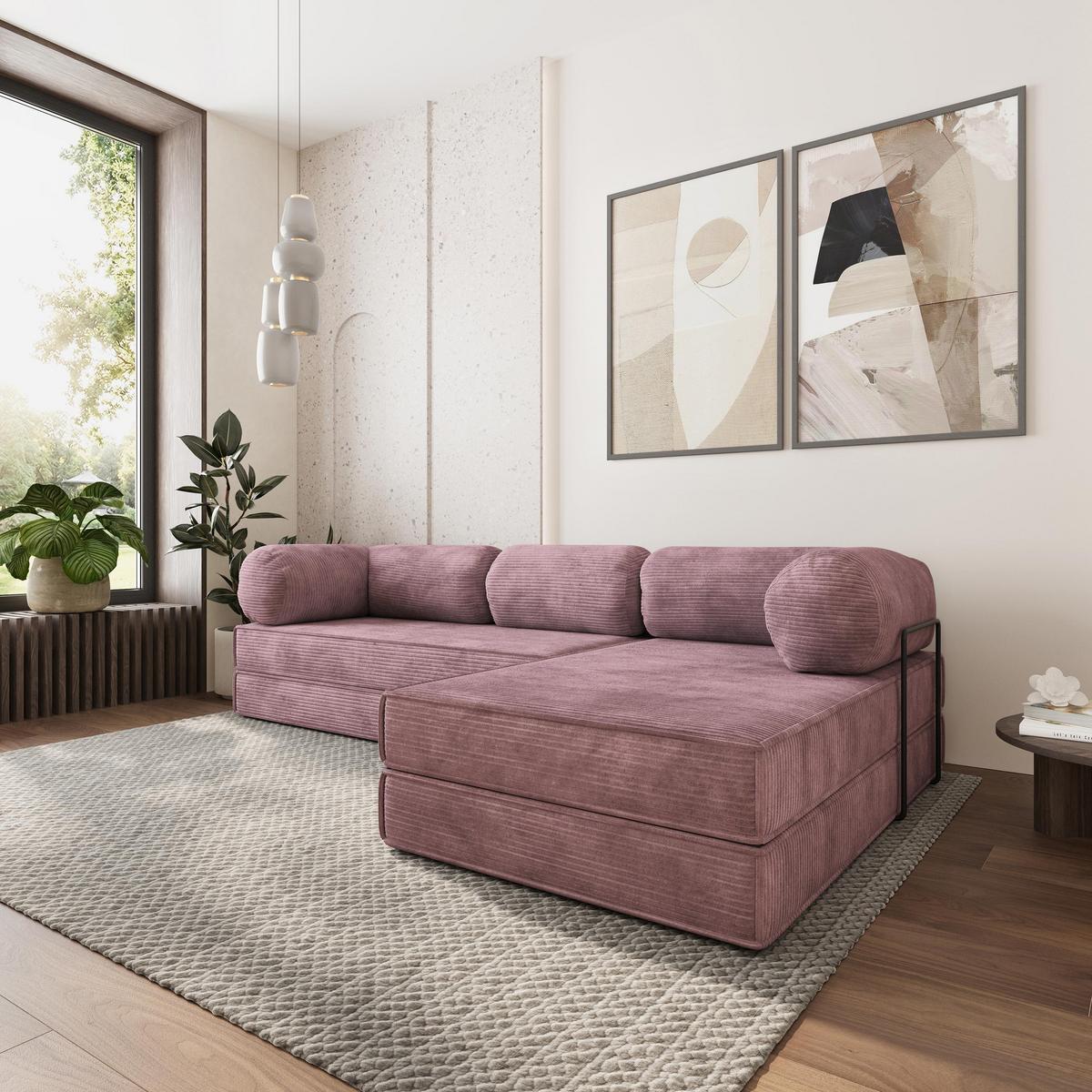 ECKSOFA ETERA modulares Boneless Sofa mit Schlaffunktion Lila Kordstoff - Lila, Textil (270/160cm) - MASSENO