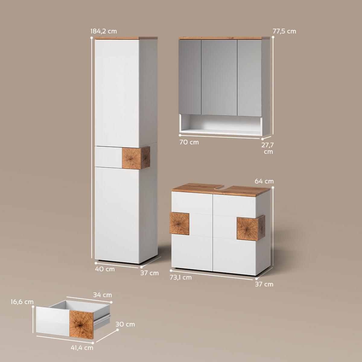 BADMÖBEL-SET Tanaro Weiß 3 Teile, mit Hochschrank - Weiß, Holzwerkstoff (73/64/37cm) - Livinity®