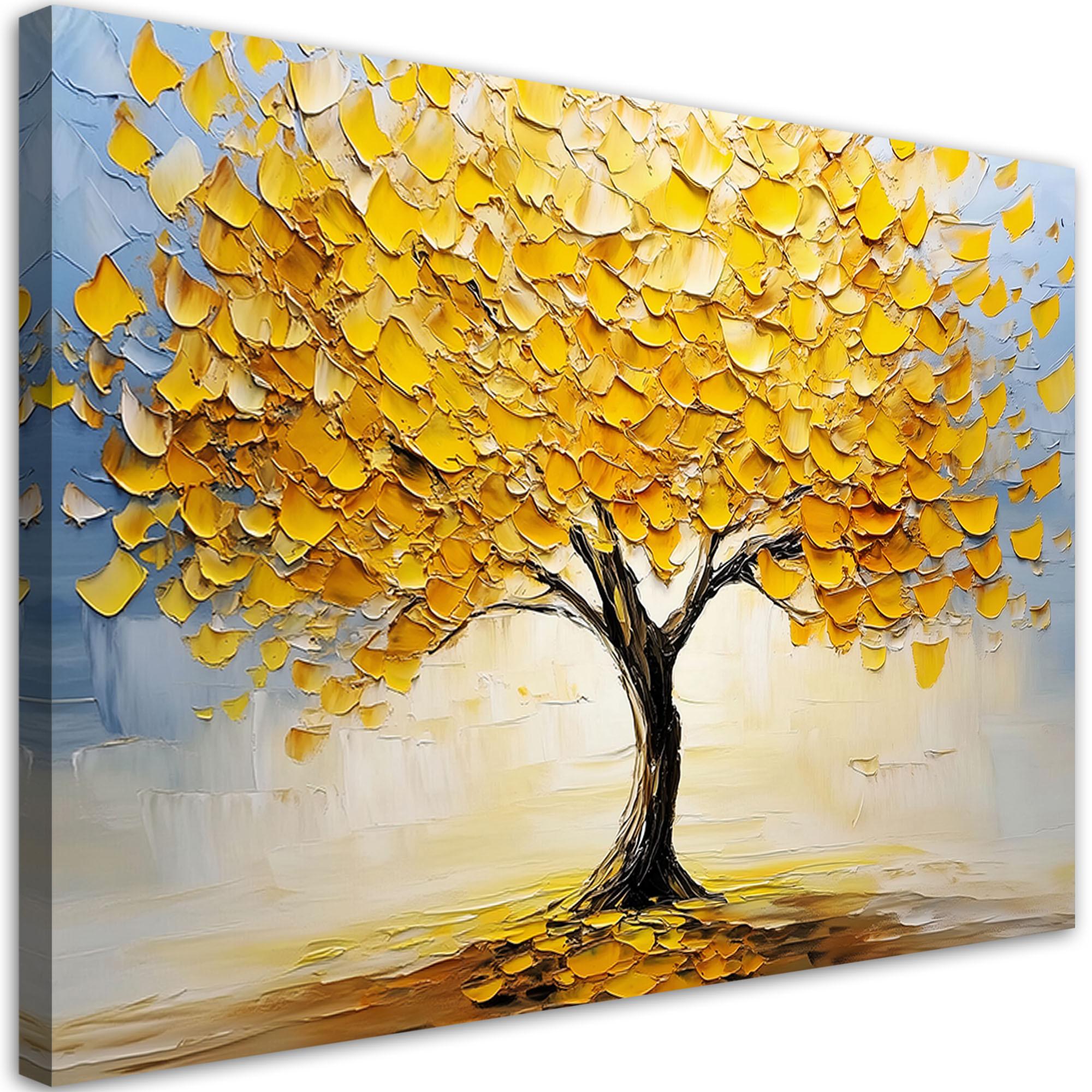 LEINWANDBILD Goldener Baum Abstraktion Gemalt 120x80cm - Gelb, Textil (120/80cm) - Feeby
