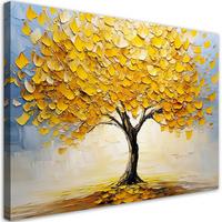LEINWANDBILD Goldener Baum abstrakt gemalt 60x40cm - Gelb, Textil (60/40cm) - Feeby