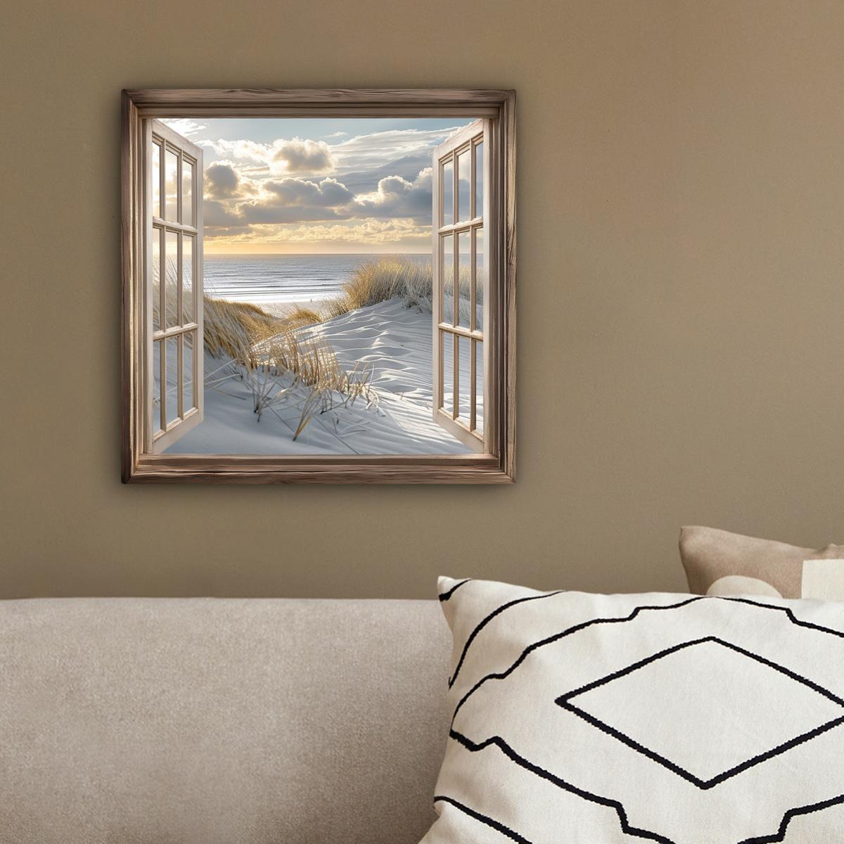 LEINWANDBILD Ausblick - Strand - Dünen - Meer - Natur Deko Wohnzimmer 20x20 cm - Sandfarben, Textil (20/20cm) - MuchoWow
