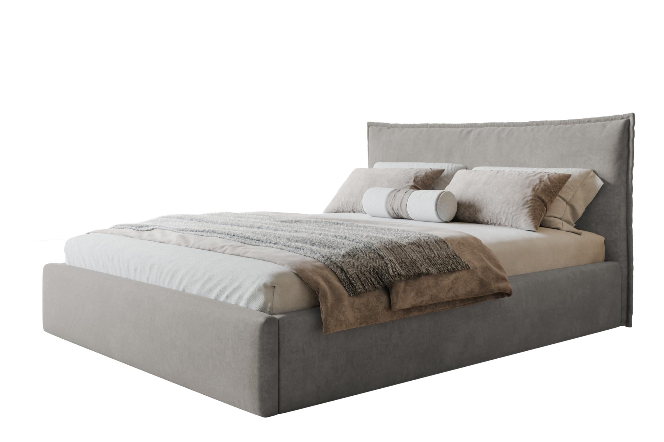BETT 180x200 - Polsterbett mit Bettkasten und Holzrahmen - Modern Betten - Weicher Jasminstoff - Kollektion Rimini - Grau - Grau, Holz/Textil (180/200cm) - Alpi-Möbel