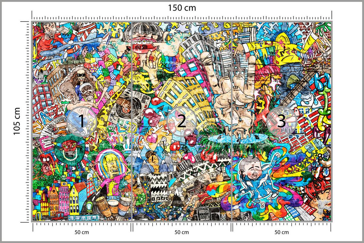 FOTOTAPETE für Jugendzimmer Buntes Graffiti Streetart Bunt 150x105 - Türkis/Gelb, Papier (150/105cm) - Muralo
