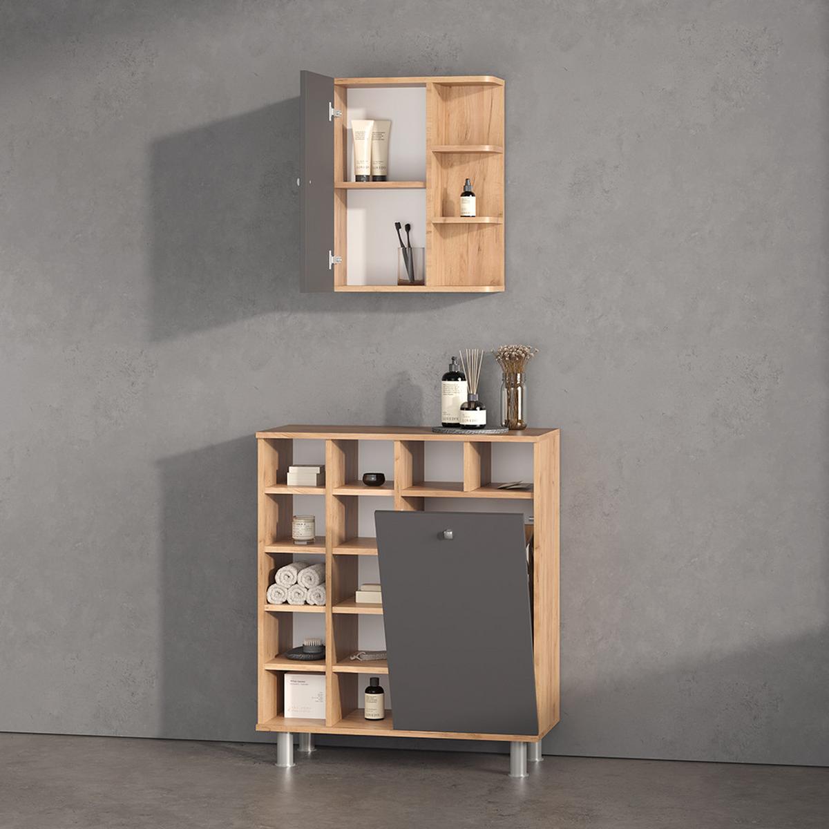 BADSCHRANK Fucino Anthrazit 47.2 x 59.2 cm - Anthrazit, Holzwerkstoff (47.2/59.2/20.8cm) - Livinity®