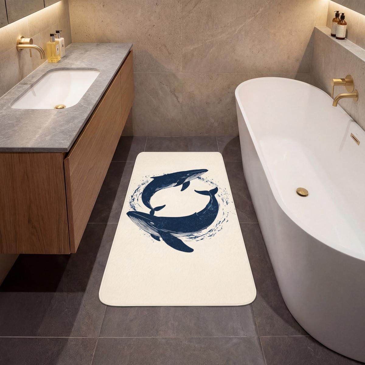 BADEMATTE Wale - Spritzer - Kreis - Dunkelblau 60x120 cm - Dunkelblau, Textil (60/120cm) - OnlyWow