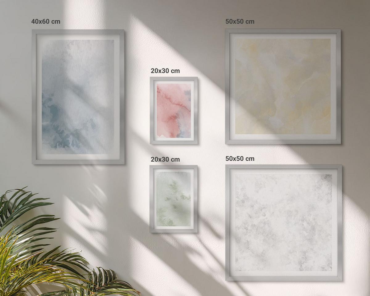 BILDER SET 5er Set - 50x50 cm & 20x30 cm & 40x60 cm Silberner Rahmen - Aquarellfarben in Pastellfarben - Silberfarben, Kunststoff (40/60cm) - TULUP