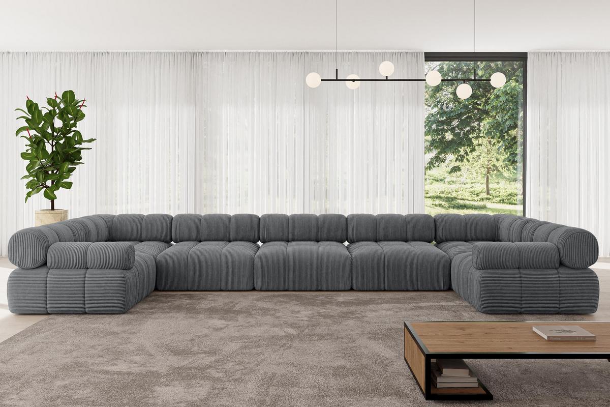 WOHNLANDSCHAFT modulares Sofa Birno-U3 - 475x190x70 cm Dunkelgrau Cord - Dunkelgrau, Holzwerkstoff/Textil (475/70/190cm) - ALTDECOR