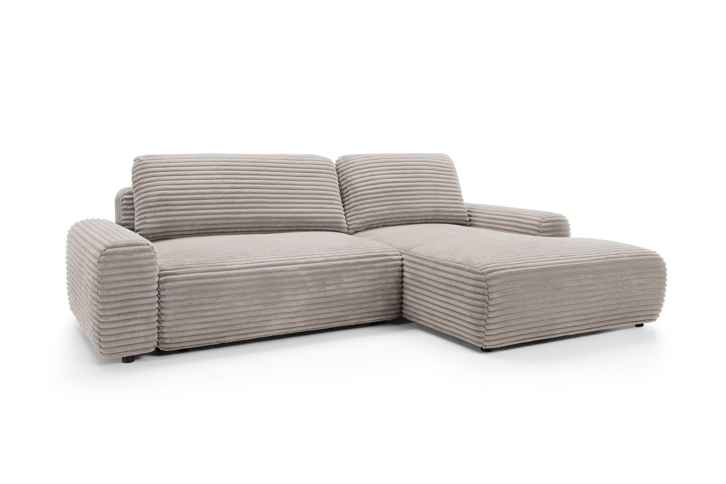 ECKSOFA OSSO Braun Velours-Stoff mit Schlaffunktion - Braun, Holz (264/162cm) - MASSENO