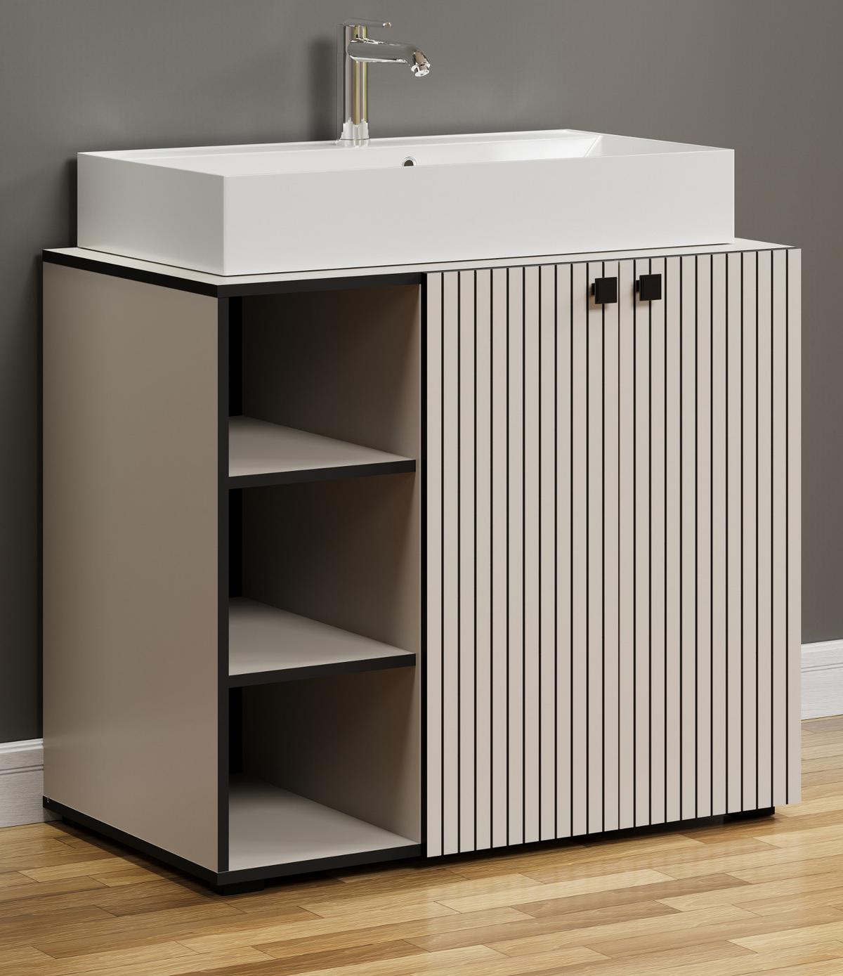 WASCHTISCH Kaschmir, Grau 90 cm, Set inklusive großem Waschbecken - Kaschmir/Schwarz, Holzwerkstoff/Metall (53/91/90cm) - Top.Furn