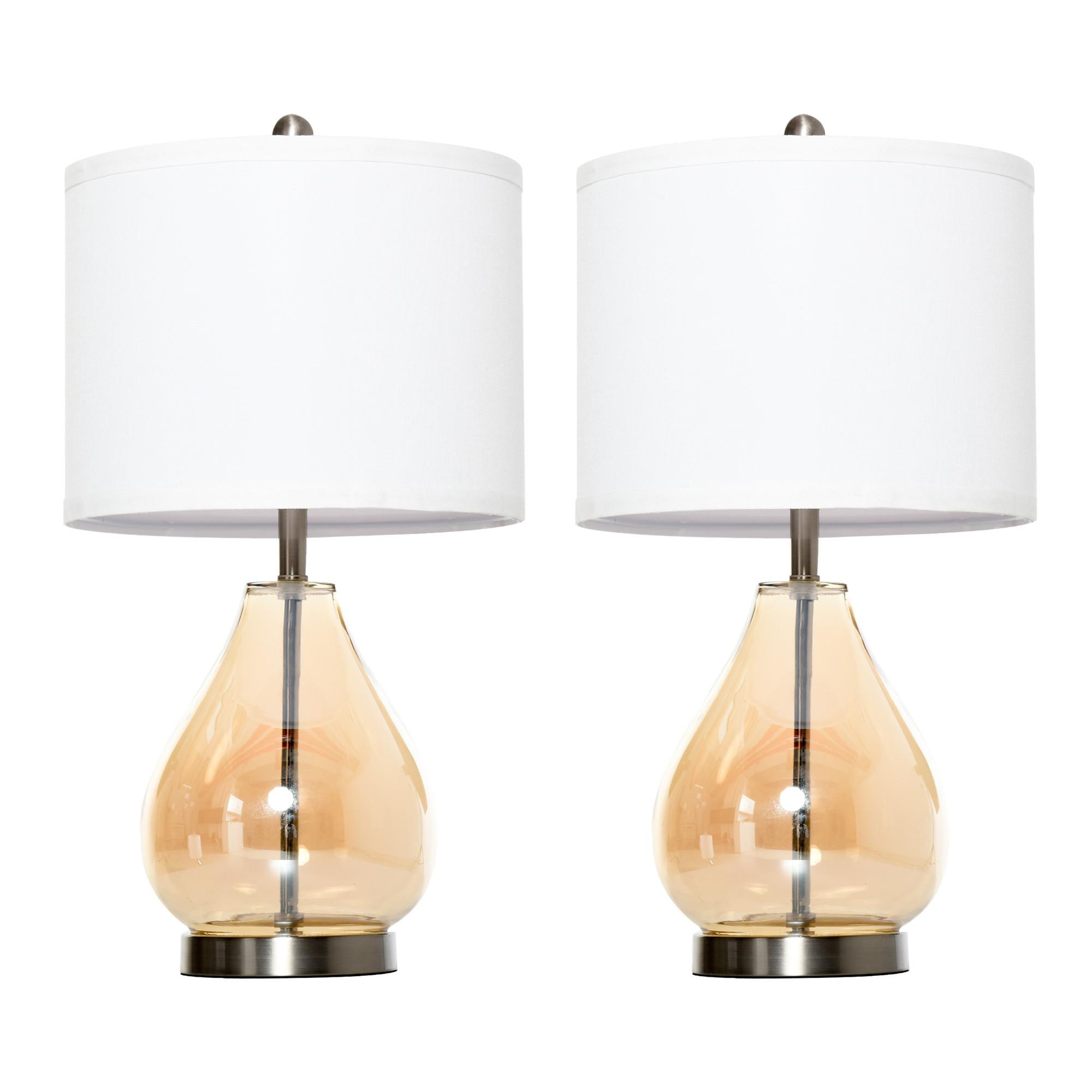 2-SET Tischlampen Tischleuchten E27 Nachttischlampe Leinen Glas Bernstein - Multicolor, Metall (30/30/56cm) - HOMCOM