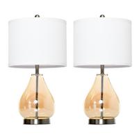 2-SET Tischlampen Tischleuchten E27 Nachttischlampe Leinen Glas Bernstein - Multicolor, Metall (30/30/56cm) - HOMCOM