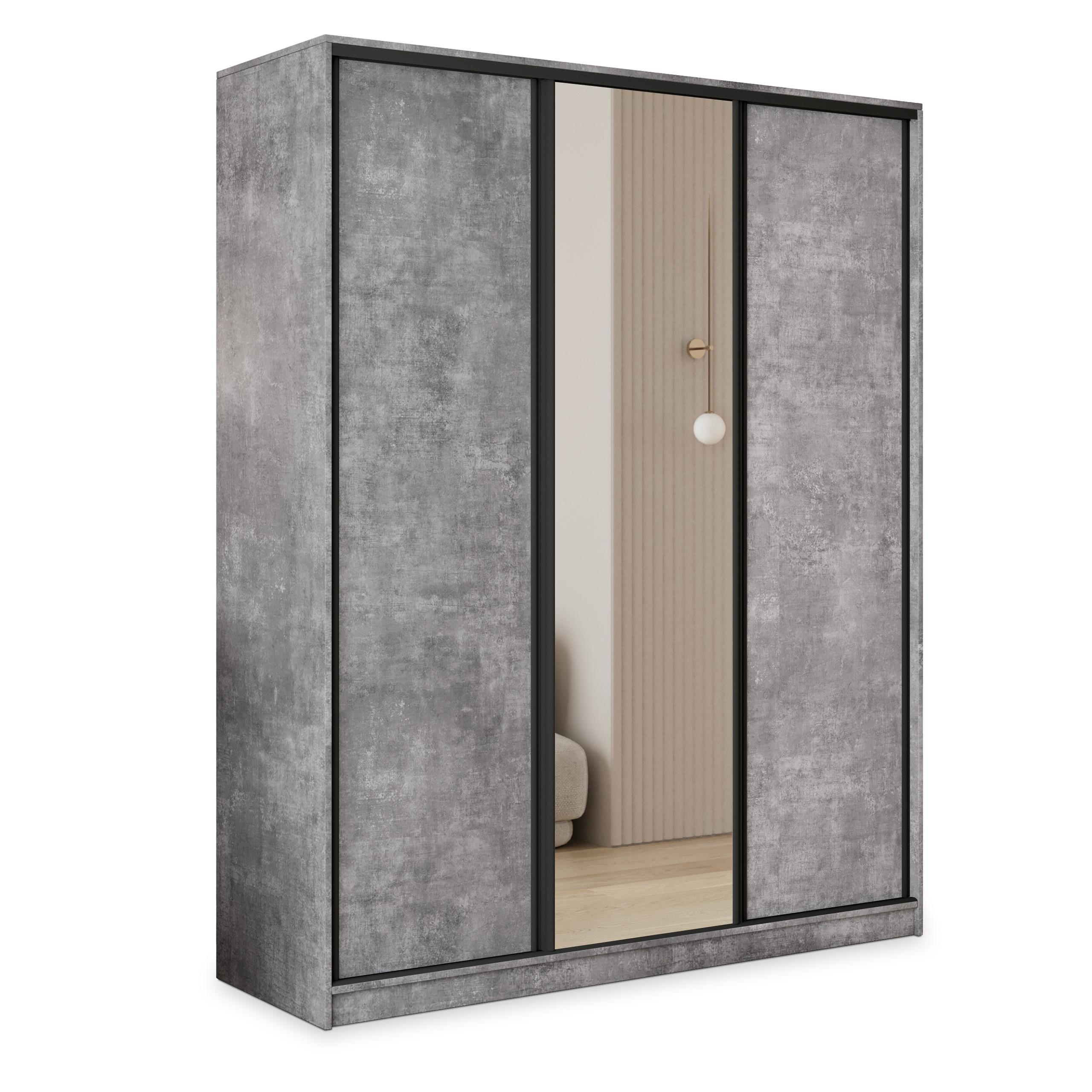 SCHWEBETÜRENSCHRANK TARI 150/205/58 cm 3-türig mit Spiegel und Schubladen Titanfarben - Titanfarben/Schwarz, Holzwerkstoff (150/205/58cm) - MASSENO