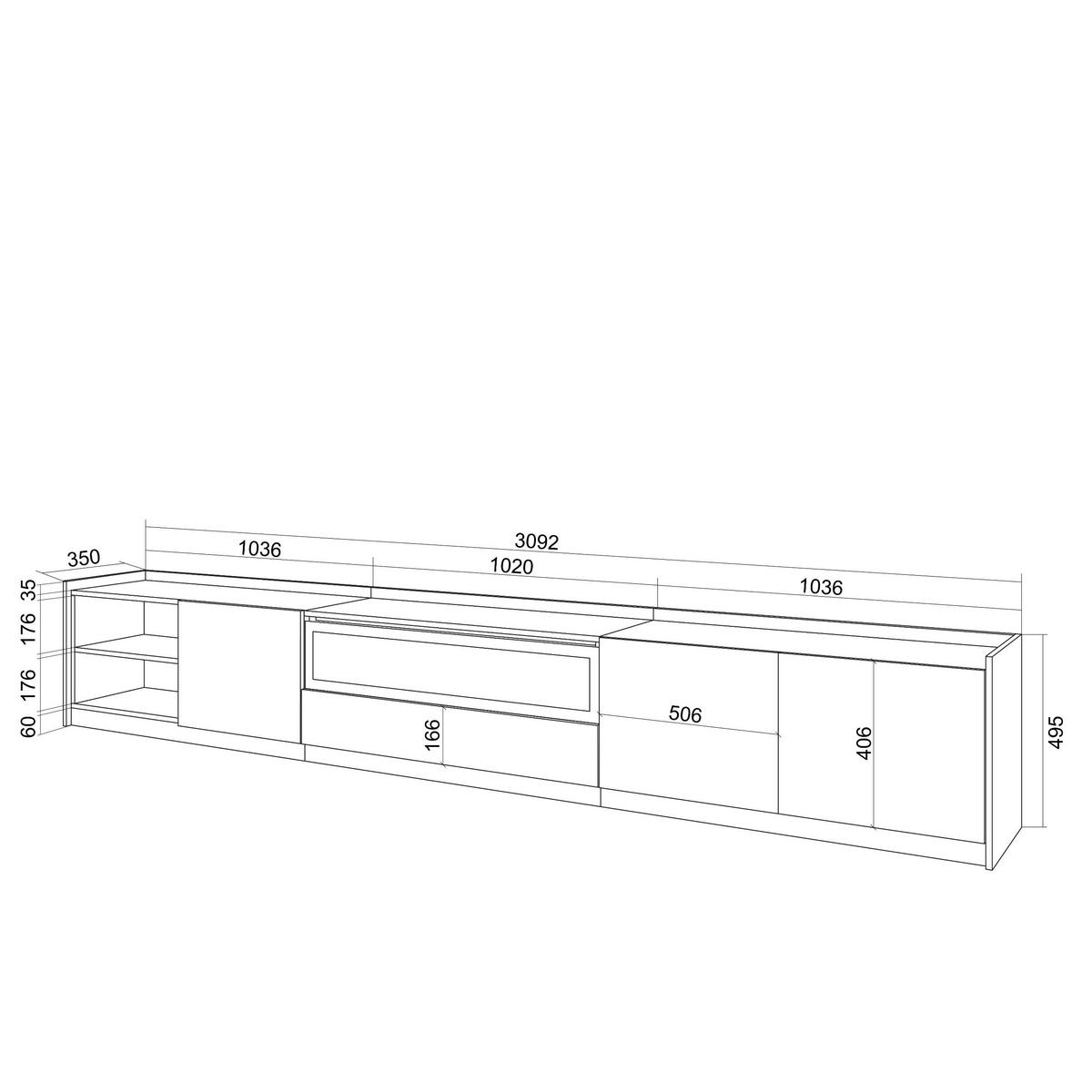LOWBOARD, Eiche Schwarz, Elektrokamin, 310/37/50cm - Eichefarben, Holzwerkstoff (310/50/37cm) - Skraut Home