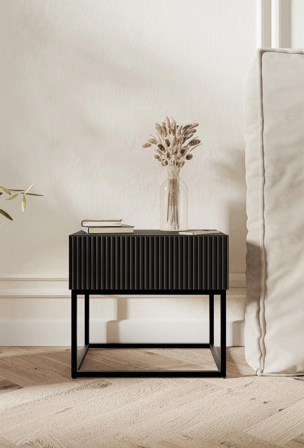 NACHTSCHRANK Veldio Schwarz mit schwarzen Beinen 50 cm - Schwarz, Holzwerkstoff/Metall (50/44/35.6cm) - Selsey