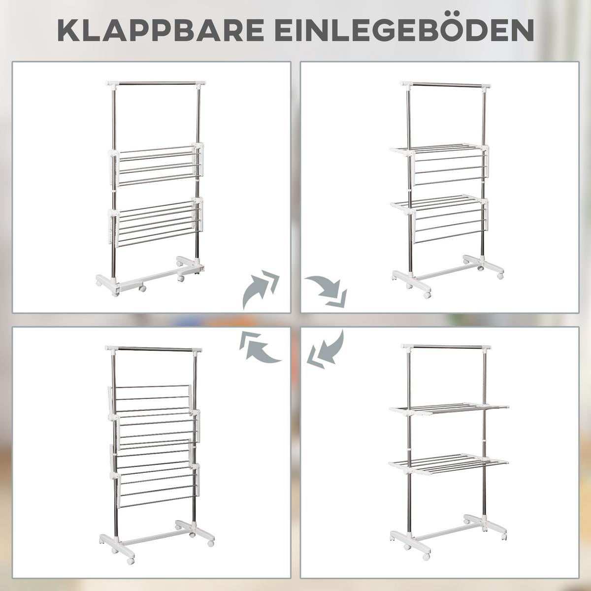 WÄSCHESTÄNDER Kunststoff Edelstahl Weiß - Weiß, Kunststoff (55/154/136.5cm) - HOMCOM