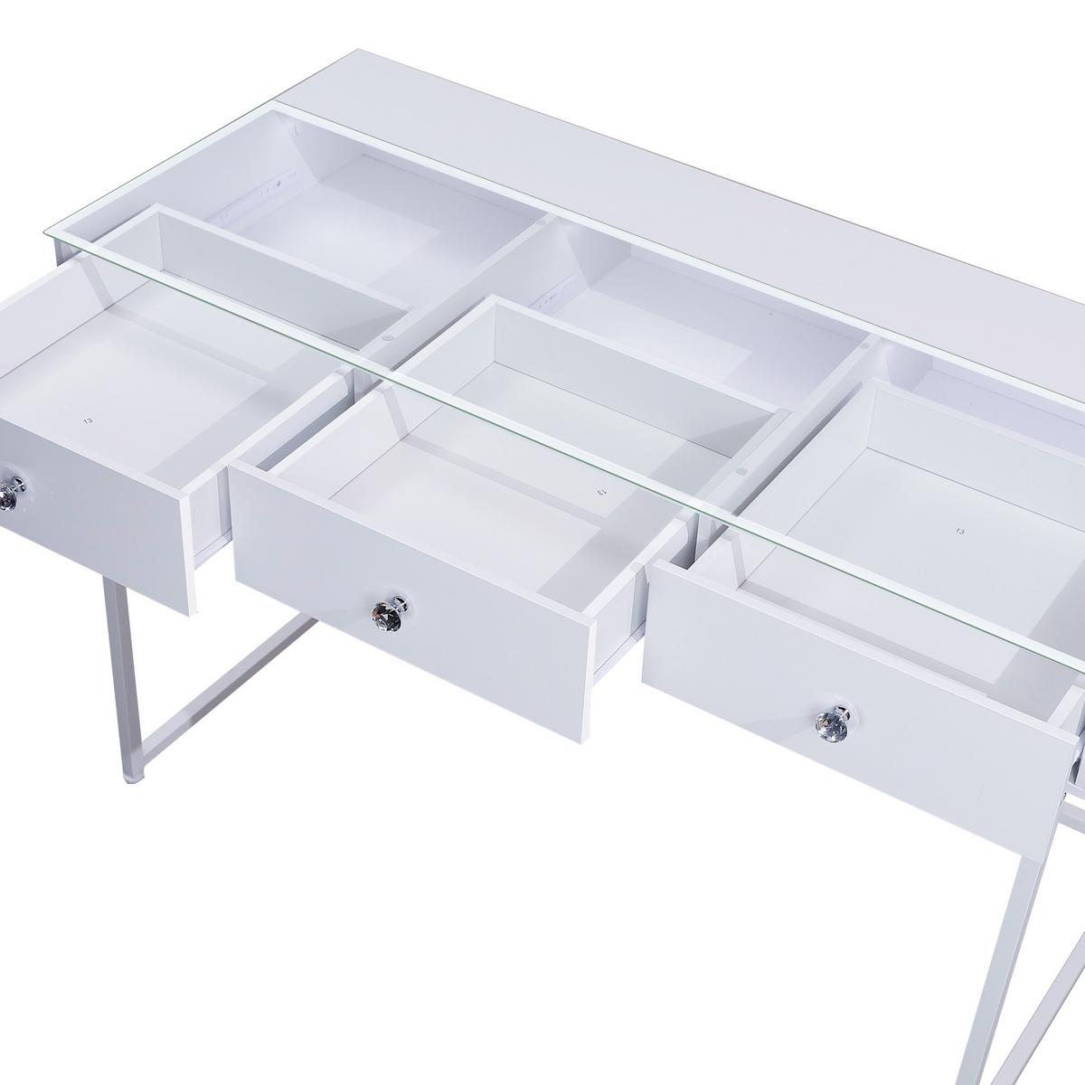 SCHMINKTISCH mit Beleuchtung weiß 115/55/81 CM 3 Schubladen - Weiß, Glas/Holzwerkstoff (115/55/81cm) - VANITII