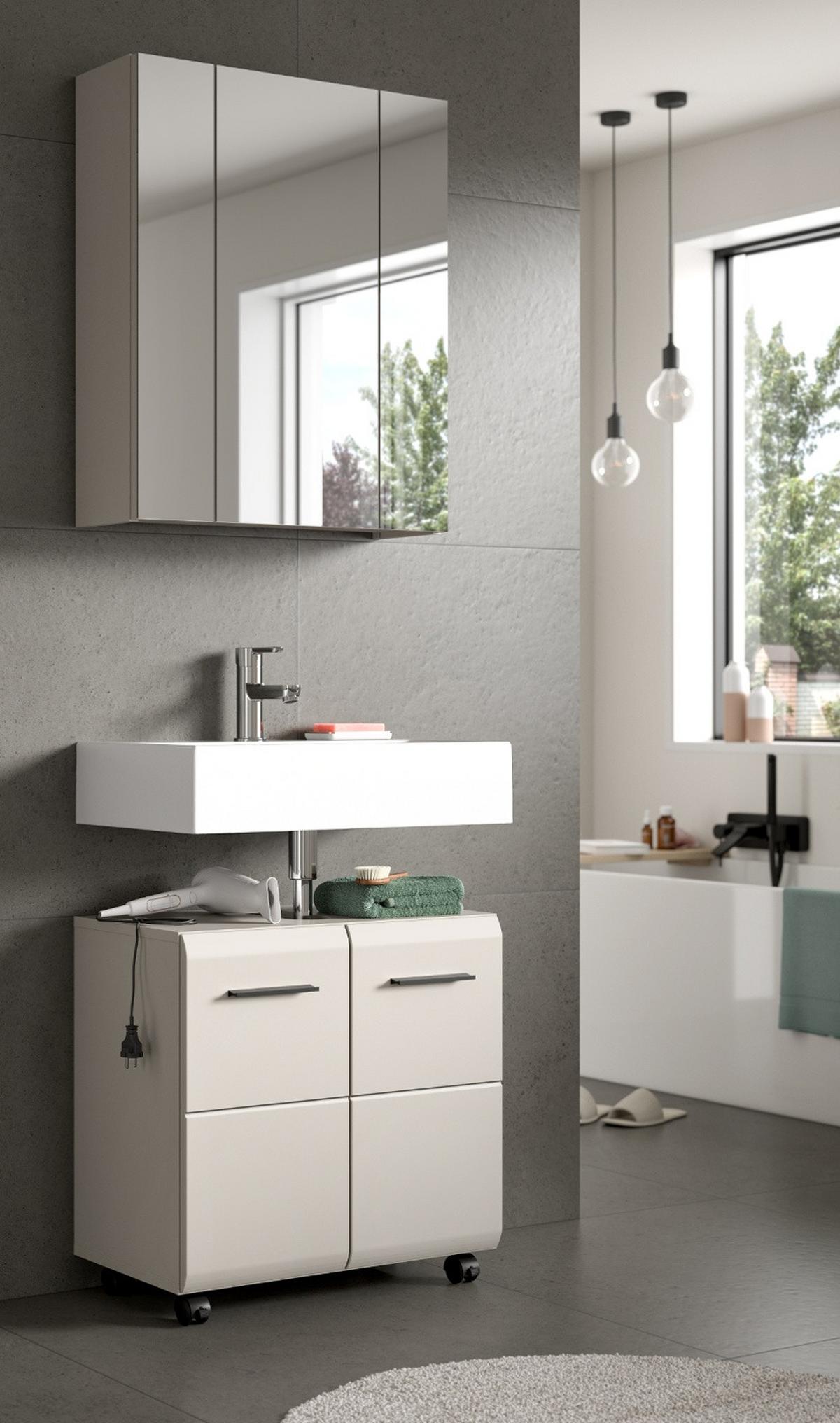 WASCHBECKENUNTERSCHRANK Kaschmir 60 cm 2-türig, Badezimmer Unterschrank auf Rollen - Kaschmir/Schwarz, Holzwerkstoff/Kunststoff (60/58/30cm) - Inn.Furn