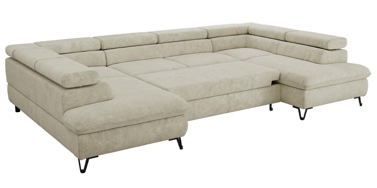 WOHNLANDSCHAFT PABLO U Schenille grob gewebt Creme - Creme/Schwarz, Textil/Metall (346/76/208cm) - MKS