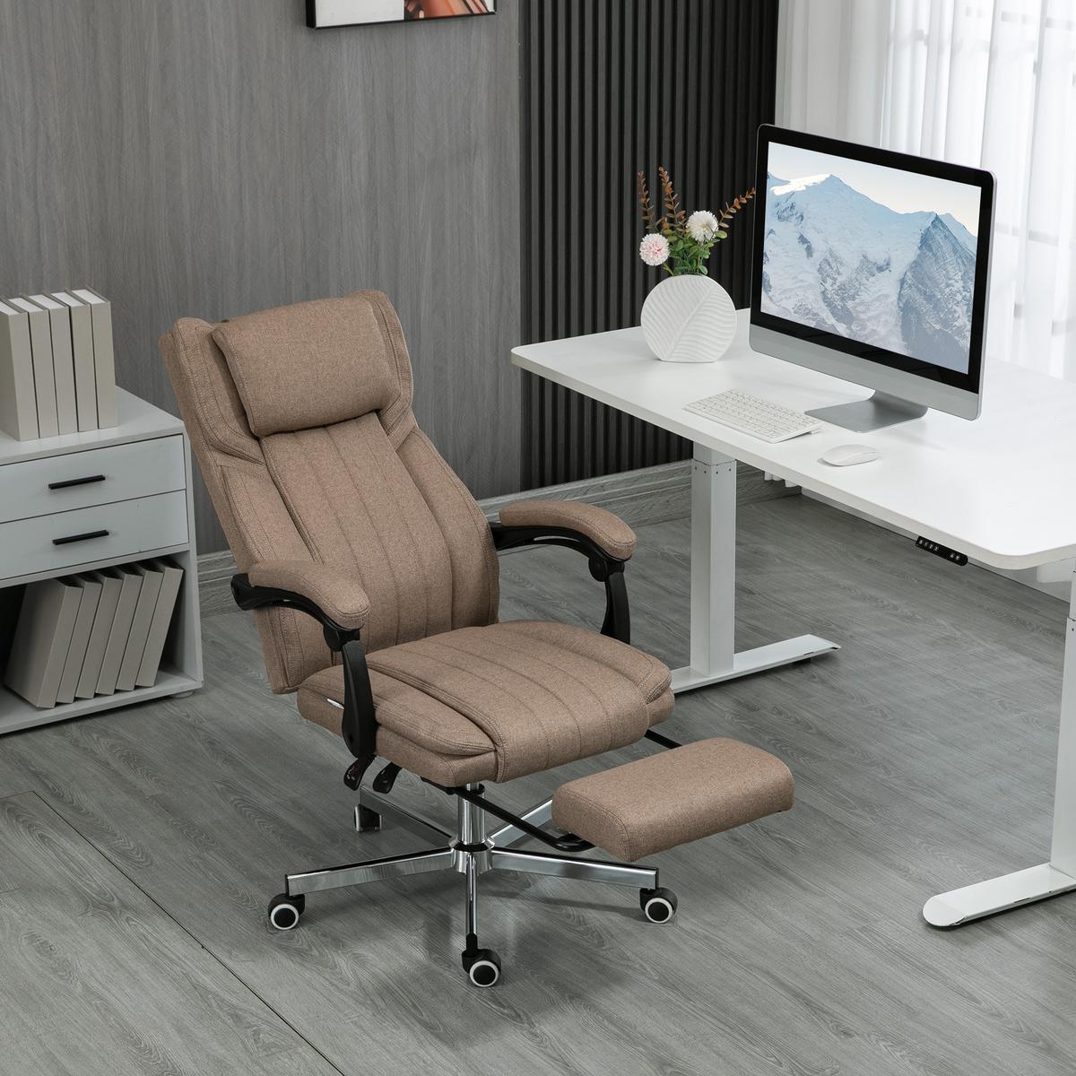 BÜROSTUHL mit Massagefunktion, Ergonomischer Schreibtischstuhl mit Liegefunktion - Braun, Kunststoff (61/118/65cm) - Vinsetto