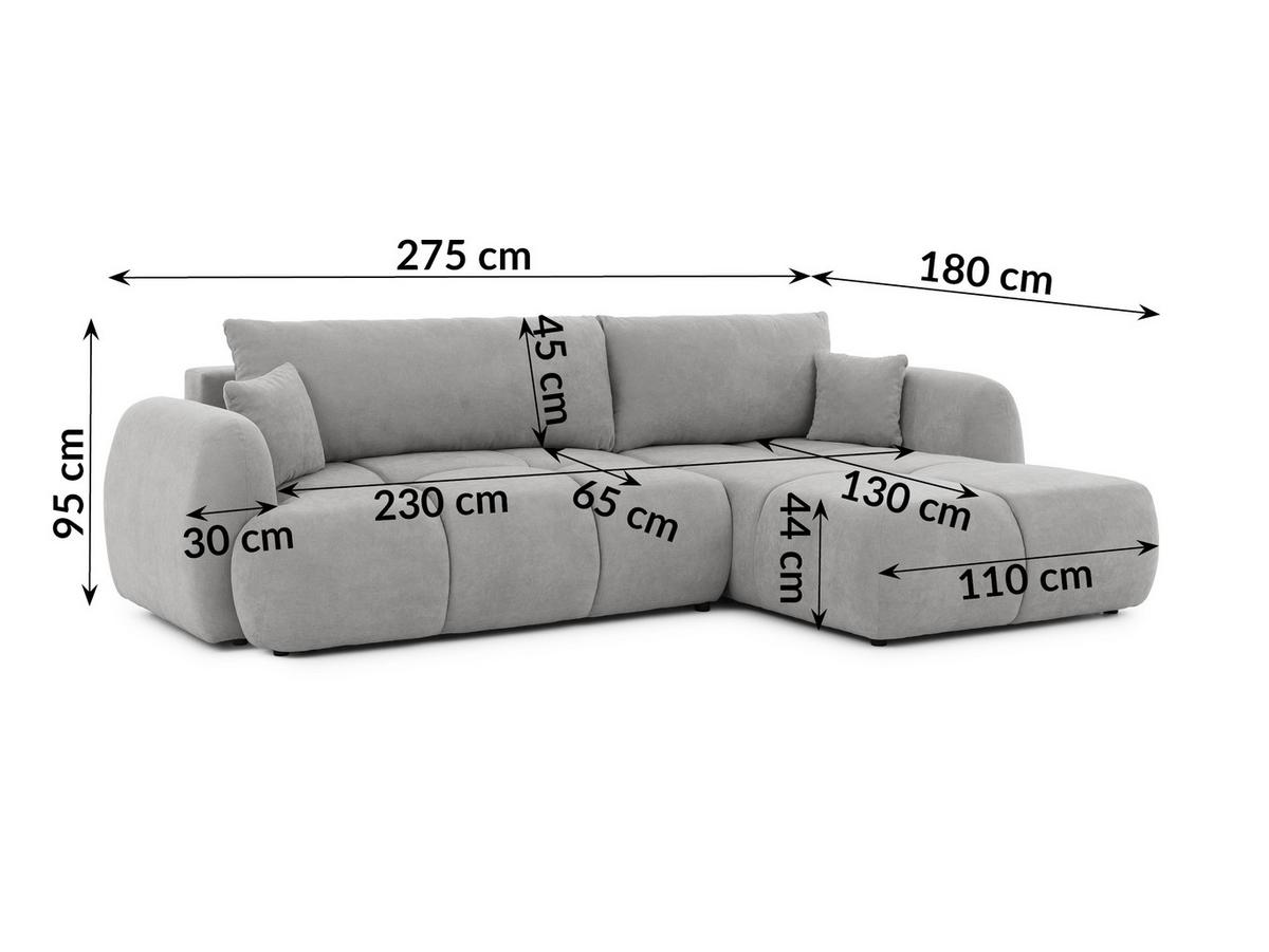 ECKSOFA Loretto aus natürlichem Grau Webstoff mit Schlaffunktion, Bettkasten und tiefen Steppungen in Bubble-Optik - Schwarz/Grau, Holz/Kunststoff (275/180cm) - S-Style