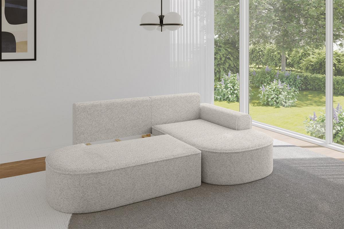 ECKSOFA mit Schlaffunktion und Bettkasten Ottomane Rechts MARI-L1-S - 283x167x73 cm Hellgrau Tissu - Hellgrau/Schwarz, Holzwerkstoff/Kunststoff (167/283cm) - ALTDECOR