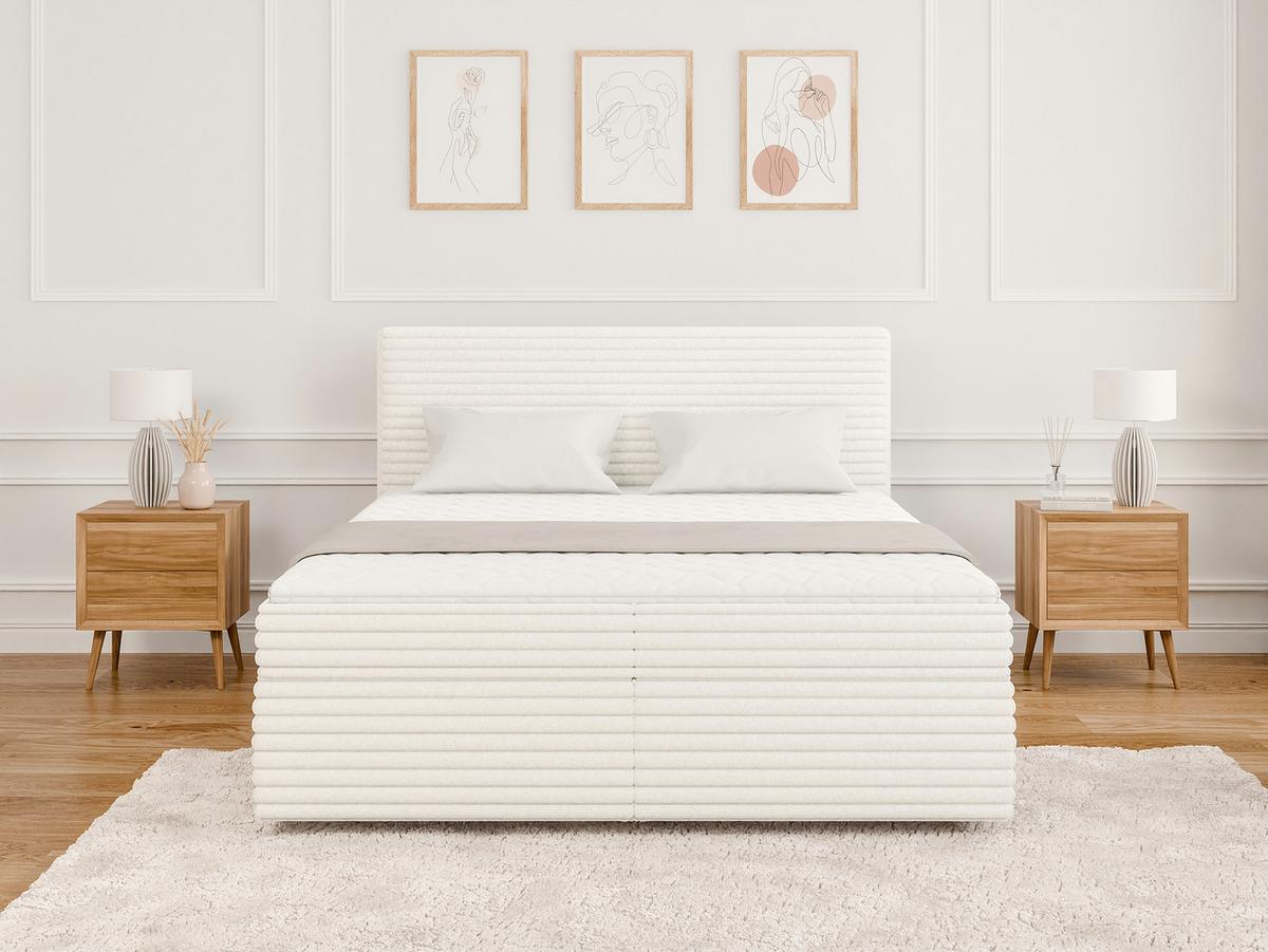 BOXBETT Roma 160/200 cm Hellbeige Plüschcord - Beige/Schwarz, Holz/Kunststoff (160/200cm) - S-Style