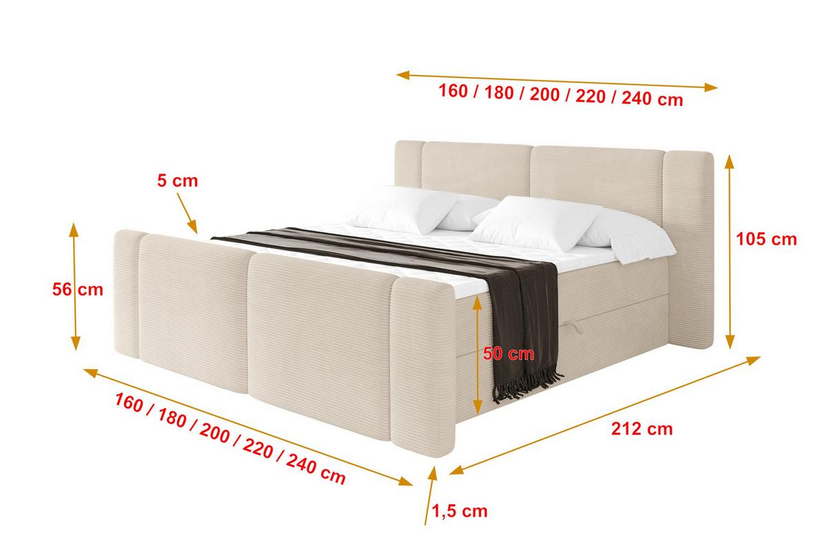 BOXBETT mit Matratze H3 - EVON Zanozek - 180x200 cm Beige - Ecru, Holzwerkstoff (180/200cm) - ALTDECOR